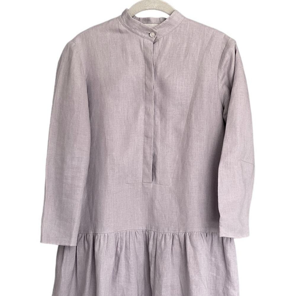 Isoude Mandarin Collar European Linen Dress Lavender Medium - Picture 9 of 16